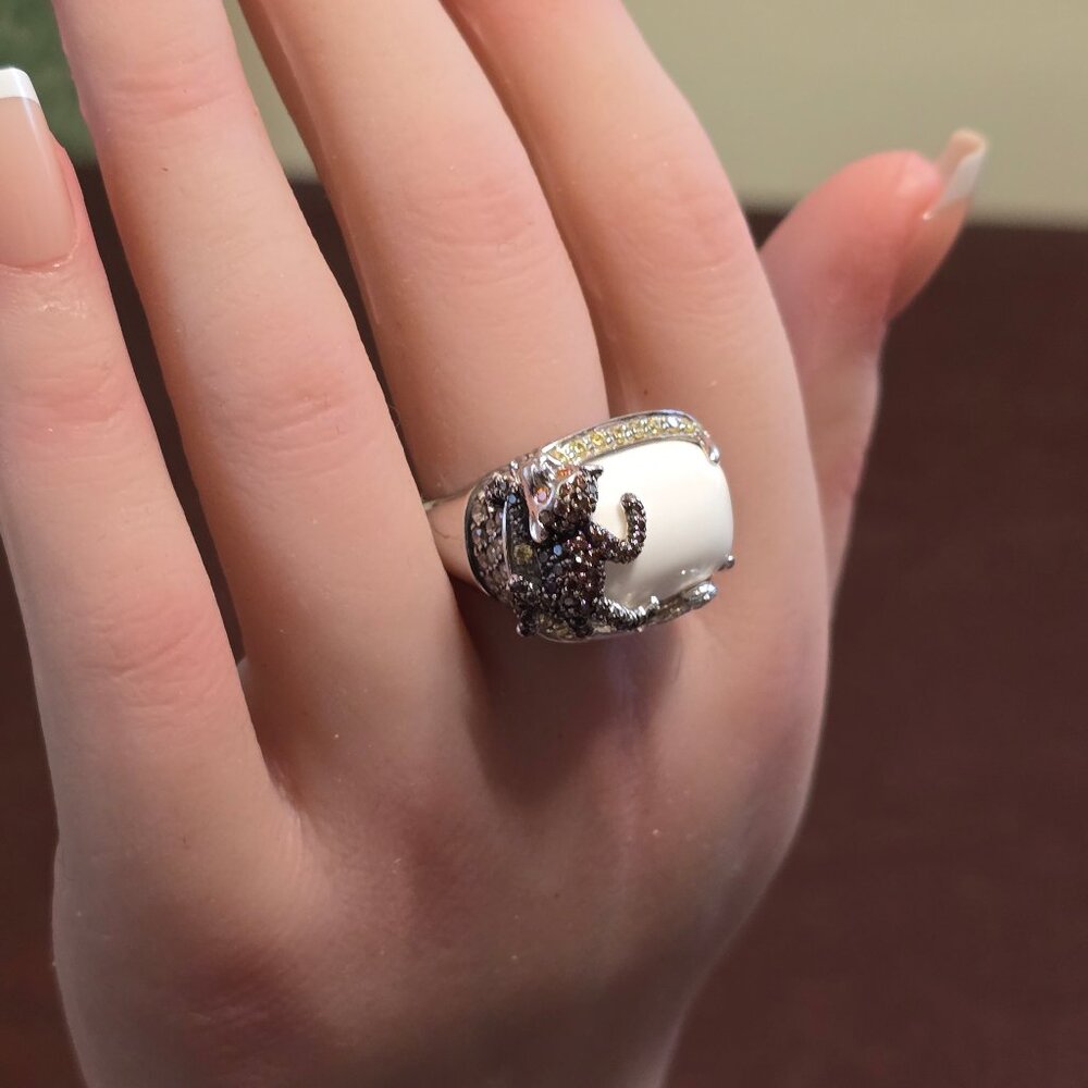 White Onyx Sterling Silver Monkey Ring - image 3